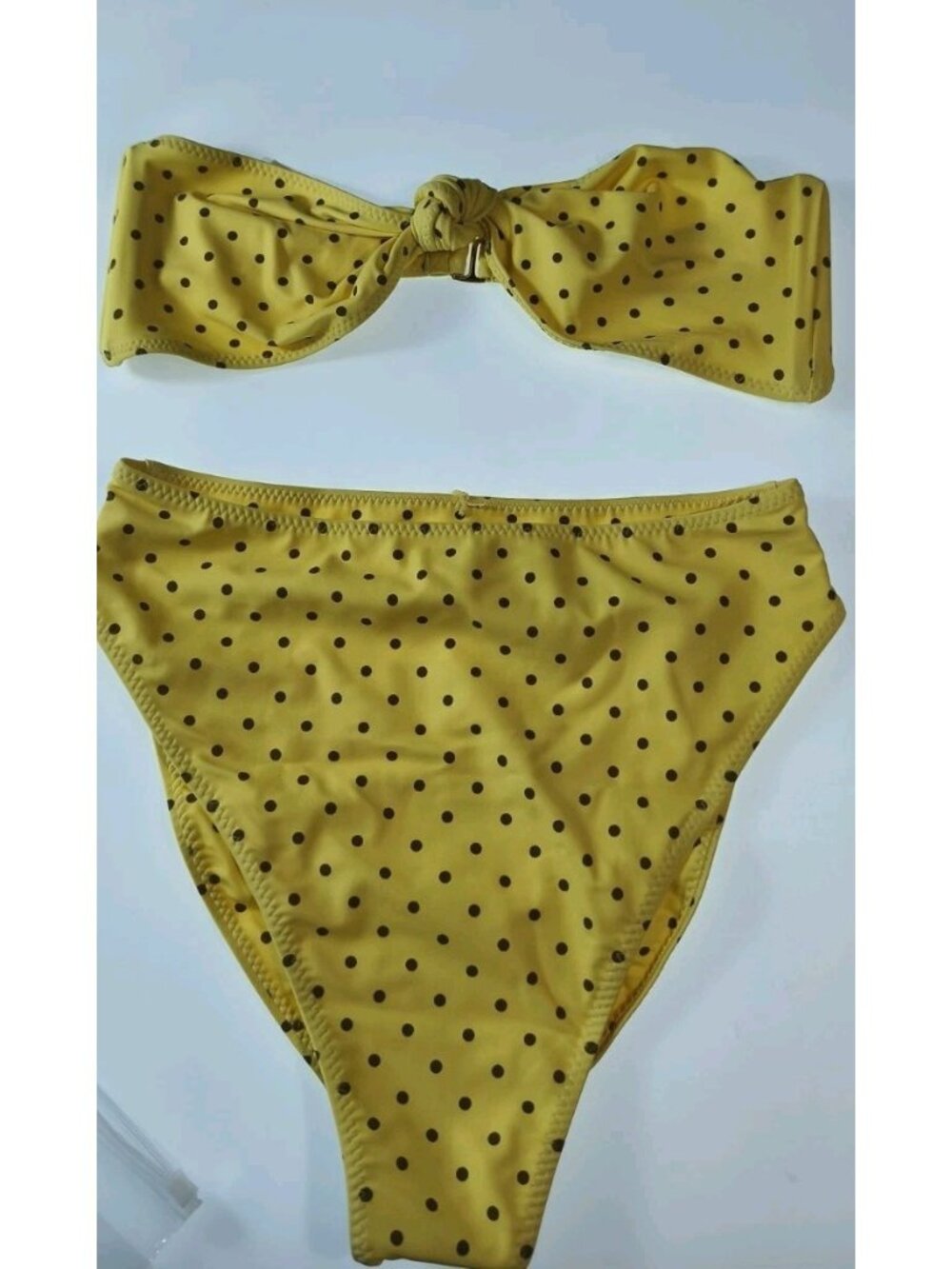 SAME Los Angeles Blush Polka Dot Bikini Set M Knotted Bandeau High Waist NWT